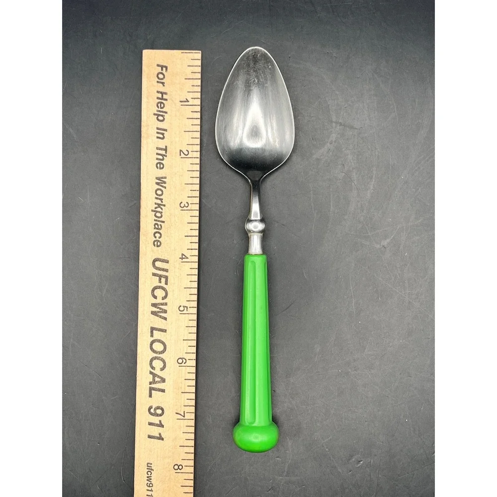 Vtg‎ Oxford Hall Stainless Flatware Green Handle MCM Japan 1973 Large Spoon